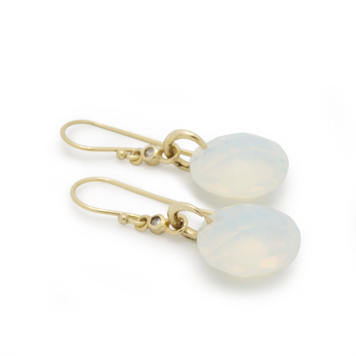 EG7894-2 Gold Dangle Earrings with Faceted Opalite and Tiny Zircons