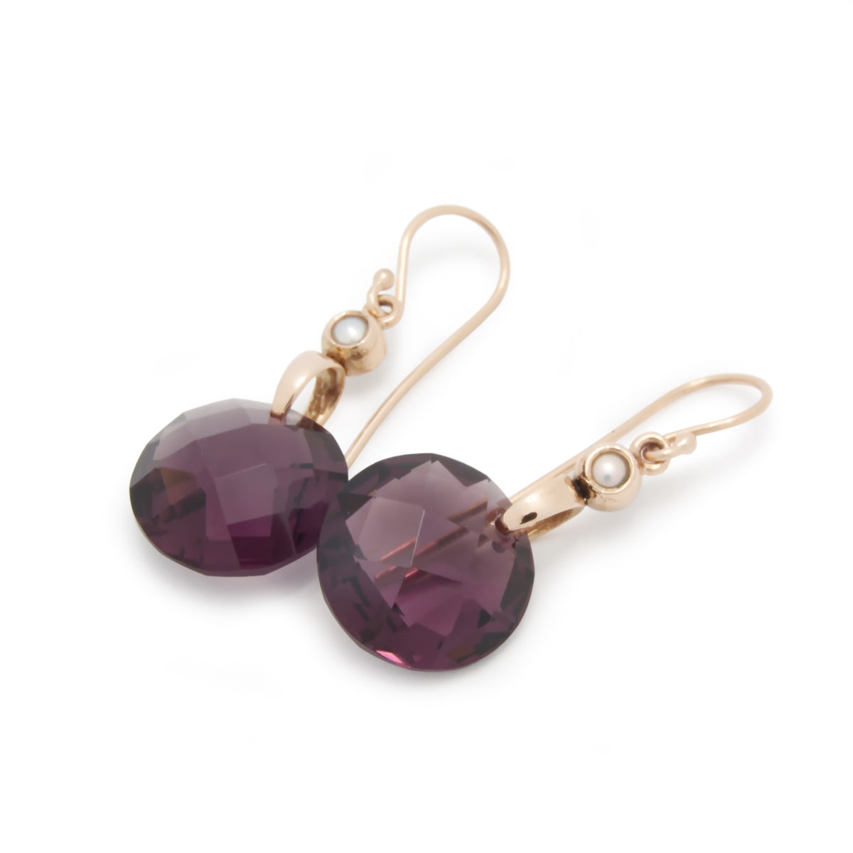 EG7895 Purple Quartz and Gold Earrings with Tiny Pearls