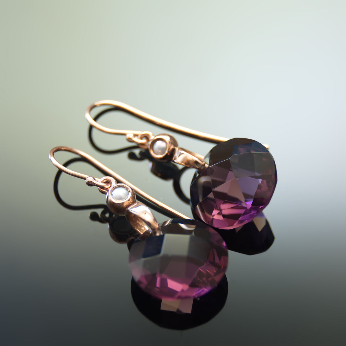 EG7895 Purple Quartz and Gold Earrings with Tiny Pearls