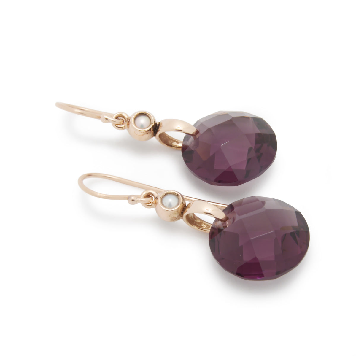 EG7895 Purple Quartz and Gold Earrings with Tiny Pearls