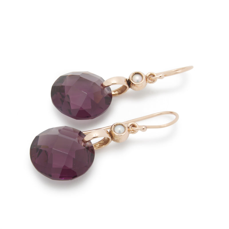 EG7895 Purple Quartz and Gold Earrings with Tiny Pearls