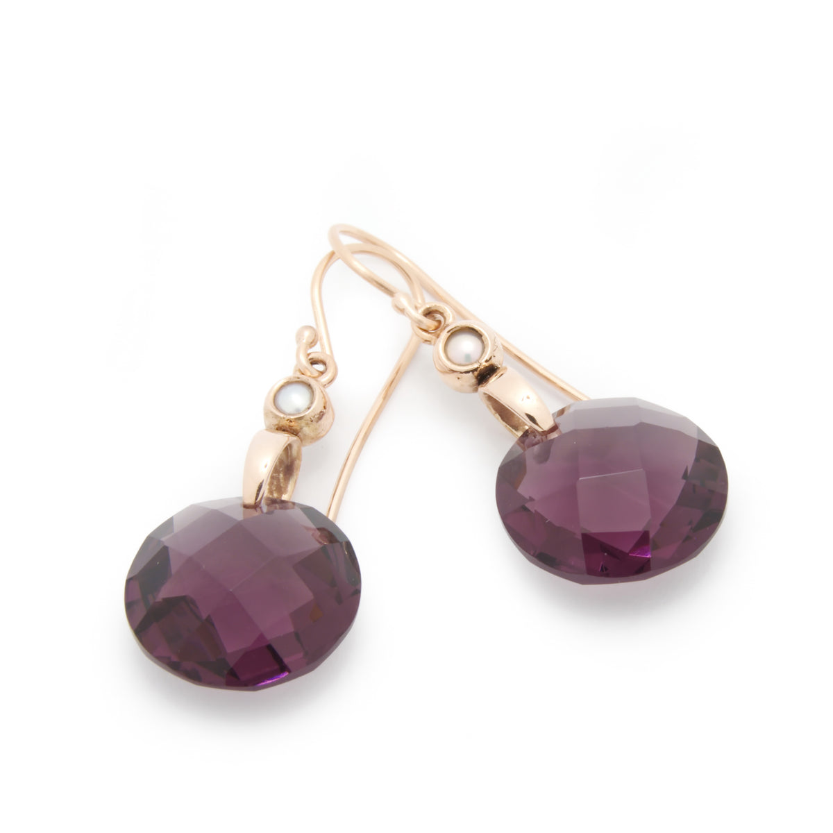 EG7895 Purple Quartz and Gold Earrings with Tiny Pearls