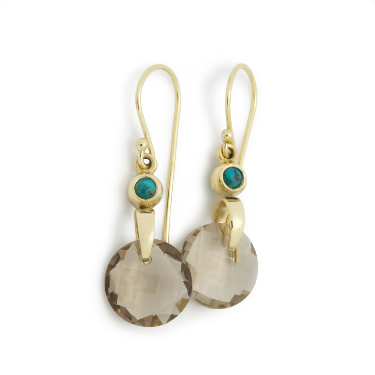 EG7895 Smoky Quartz and Gold Earrings with Turquoise