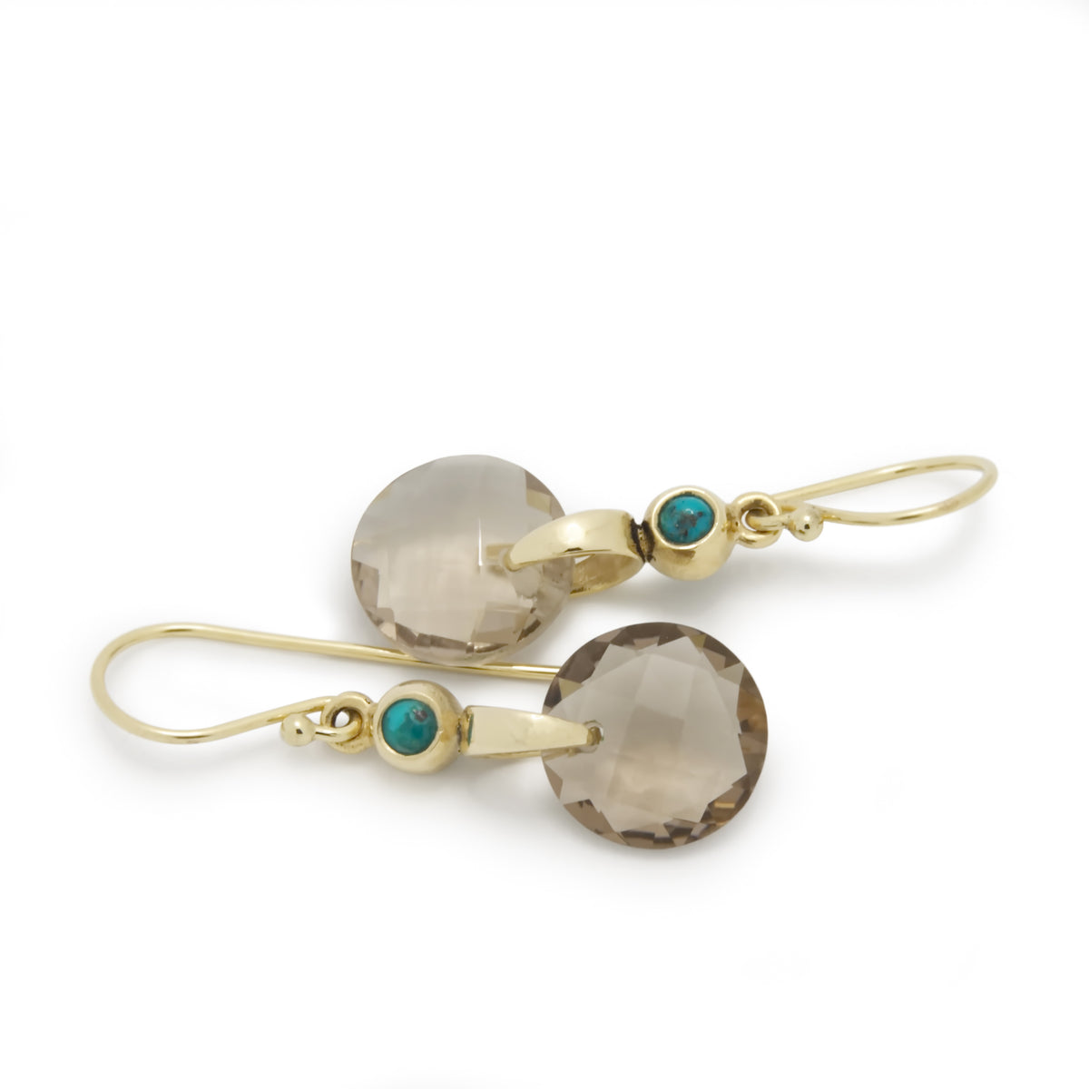 EG7895 Smoky Quartz and Gold Earrings with Turquoise