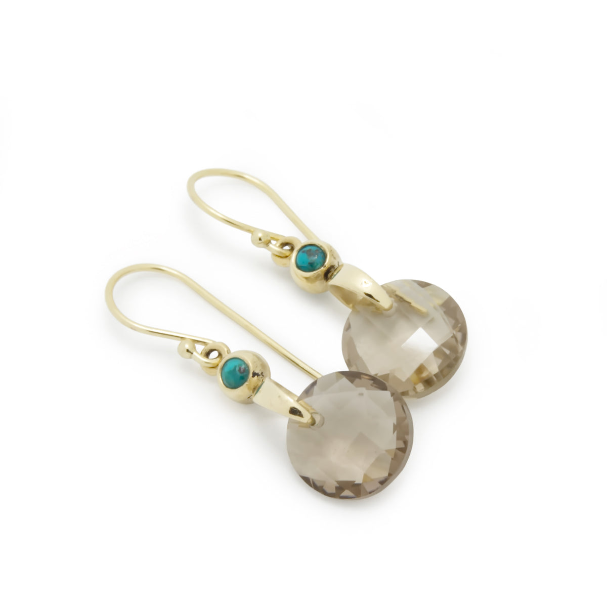 EG7895 Smoky Quartz and Gold Earrings with Turquoise