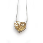 N0463  Two tone necklace with Hammered gold heart pendant