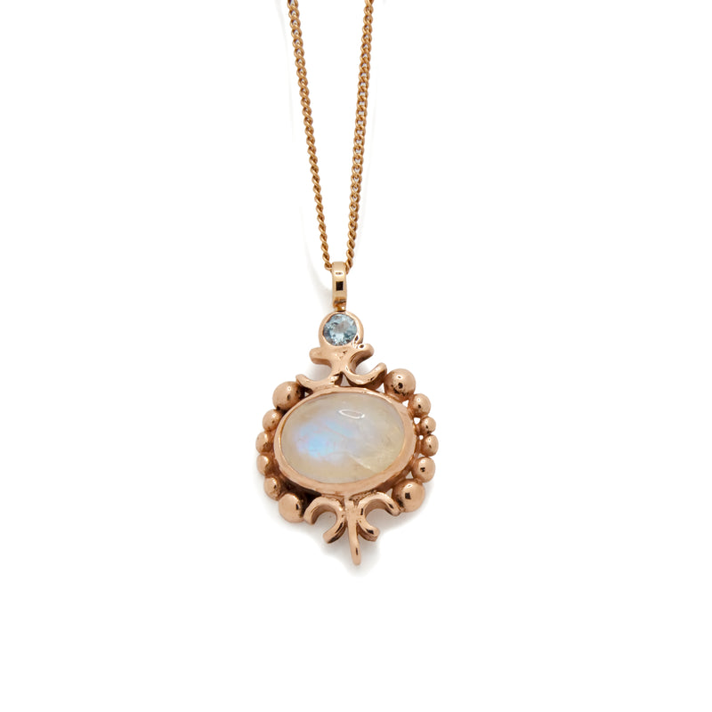 NG0712 Gold Celtic Necklace with Moonstone and Blue Topaz