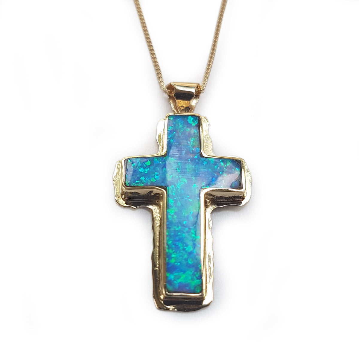 NG0846 Gold Necklace with Opal Cross Pendant