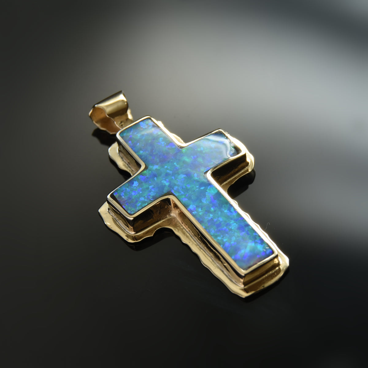 NG0846 Gold Necklace with Opal Cross Pendant