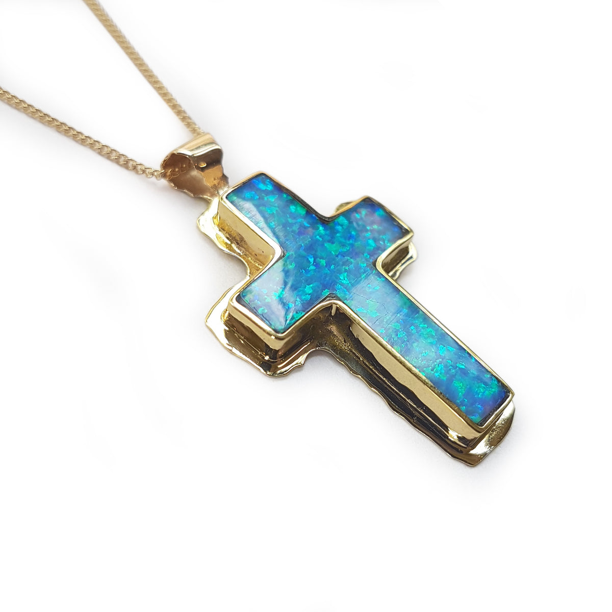 NG0846 Gold Necklace with Opal Cross Pendant