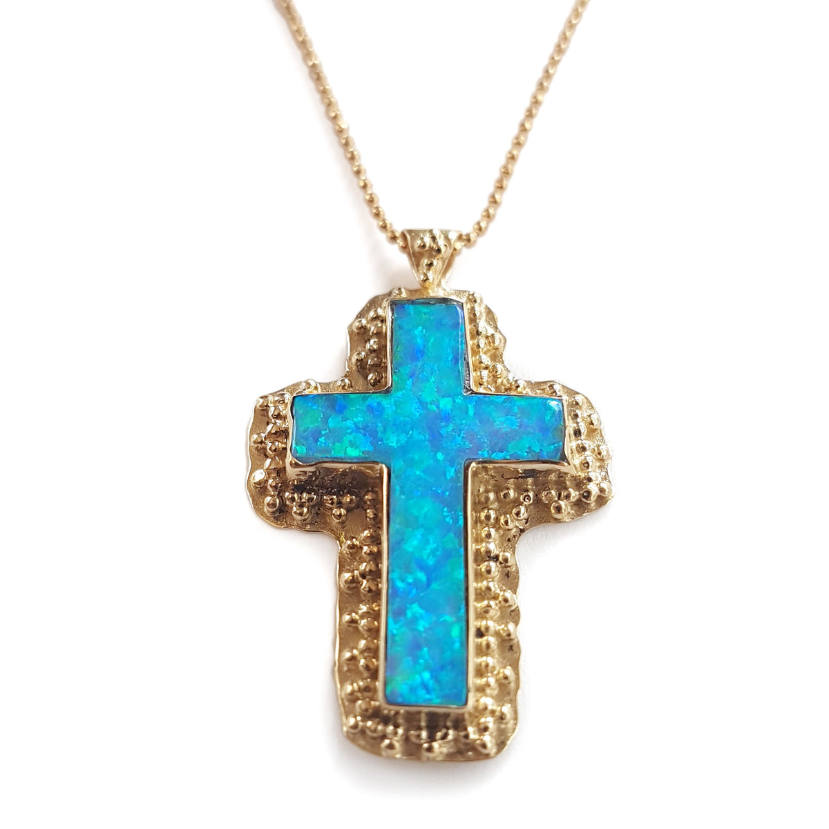 NG0847 Filigree Opal and Gold Cross Necklace