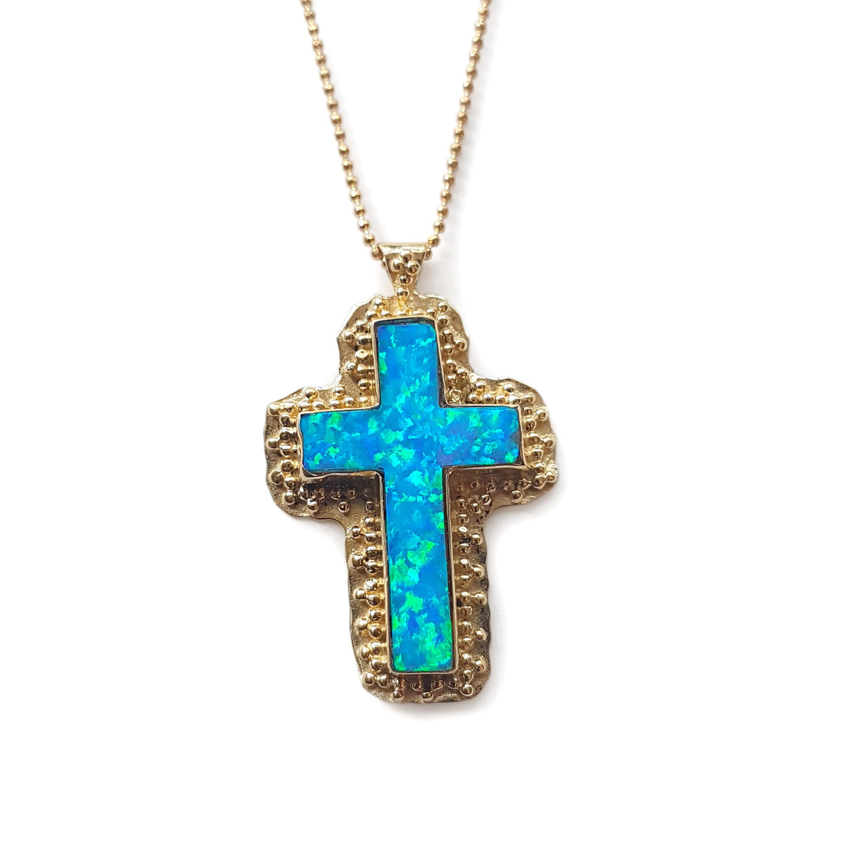 NG0847 Filigree Opal and Gold Cross Necklace