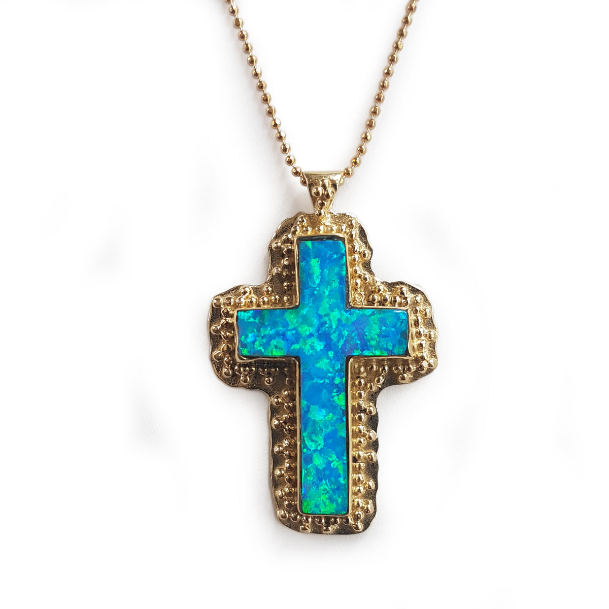 NG0847 Filigree Opal and Gold Cross Necklace