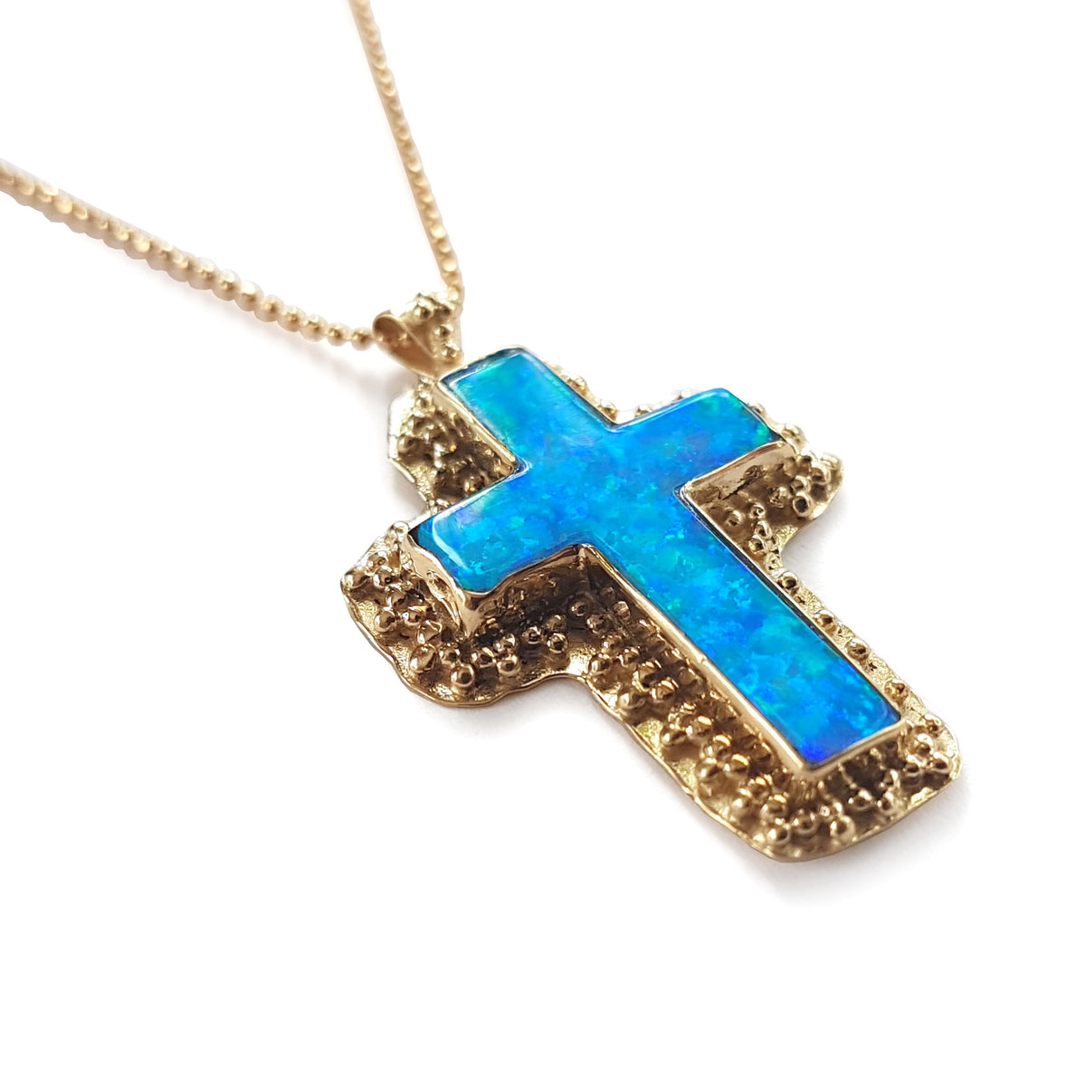 NG0847 Filigree Opal and Gold Cross Necklace