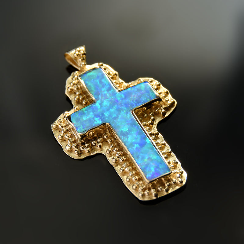 NG0847 Filigree Opal and Gold Cross Necklace