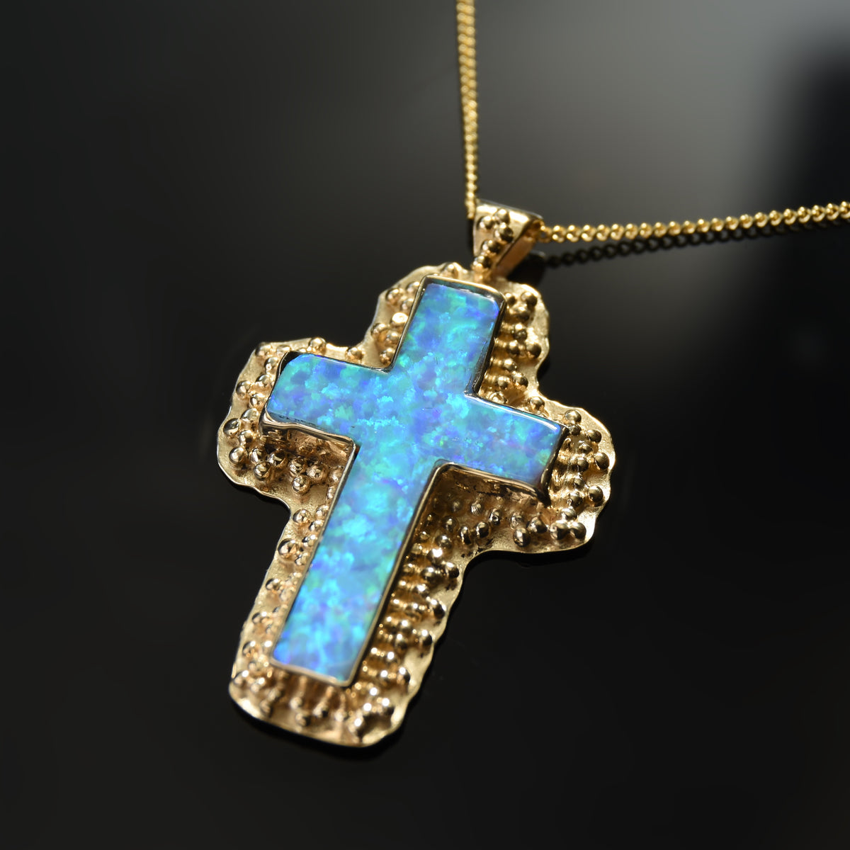 NG0847 Filigree Opal and Gold Cross Necklace