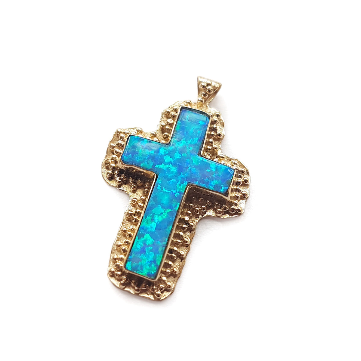 NG0847 Filigree Opal and Gold Cross Necklace