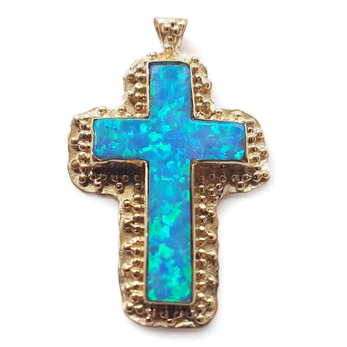 NG0847 Filigree Opal and Gold Cross Necklace