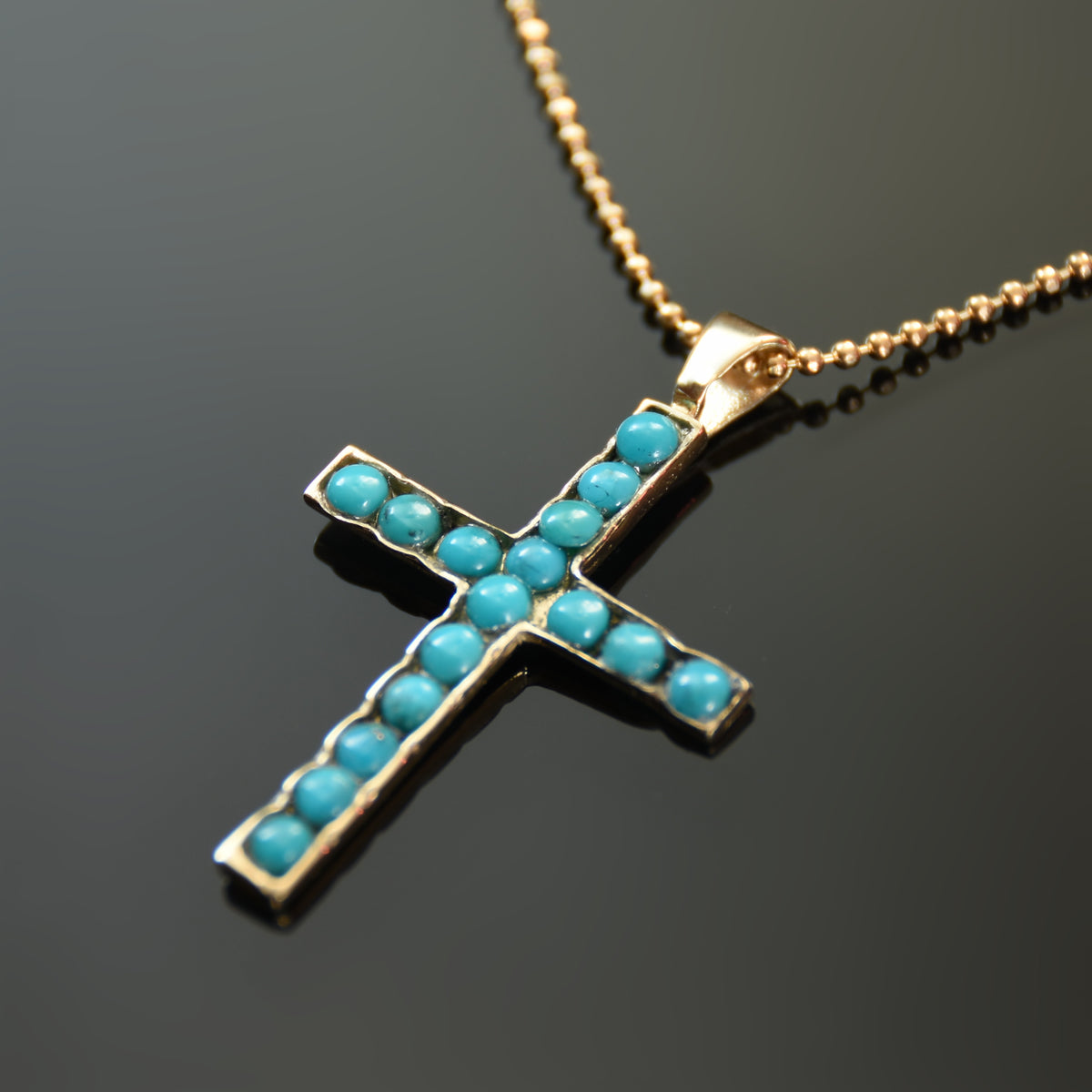 NG0848-1 Turquoise stones Cross gold Necklace