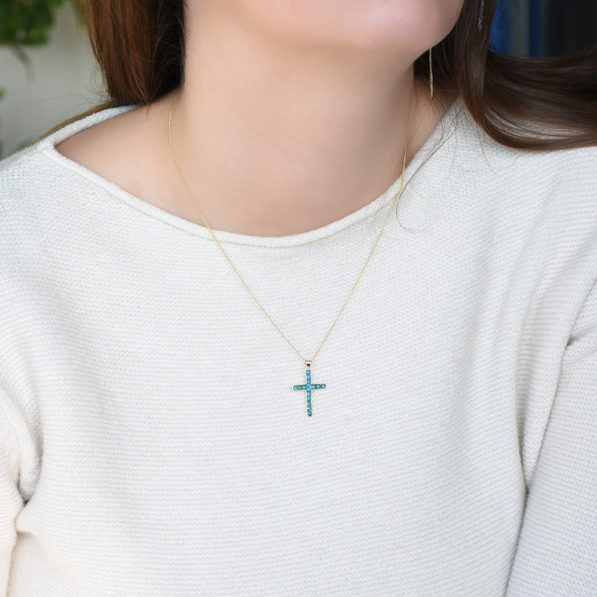 NG0848-1 Turquoise stones Cross gold Necklace