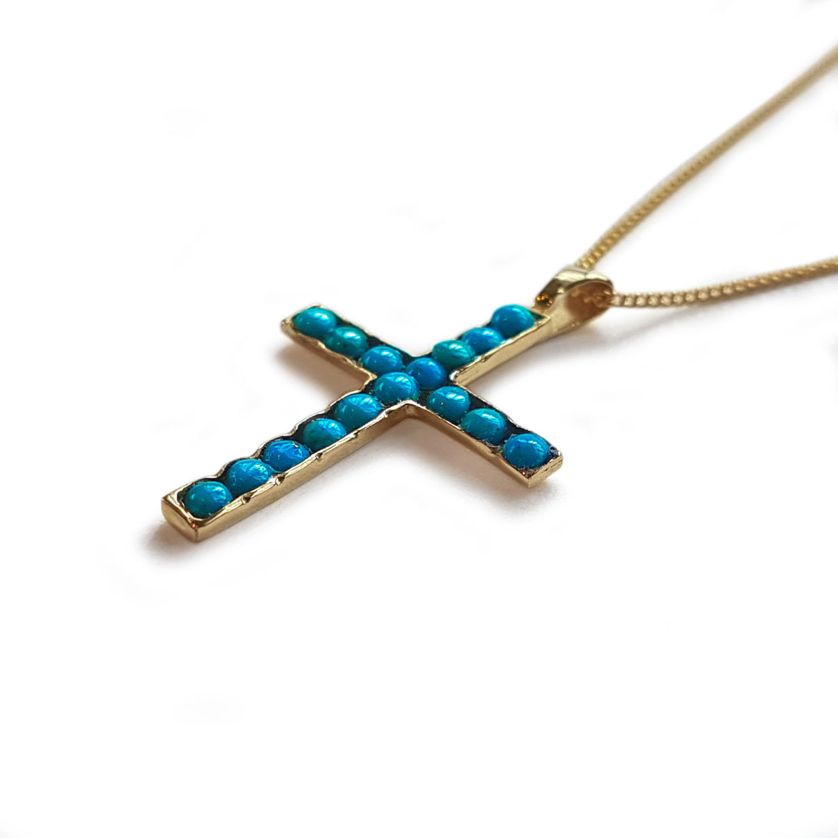 NG0848-1 Turquoise stones Cross gold Necklace