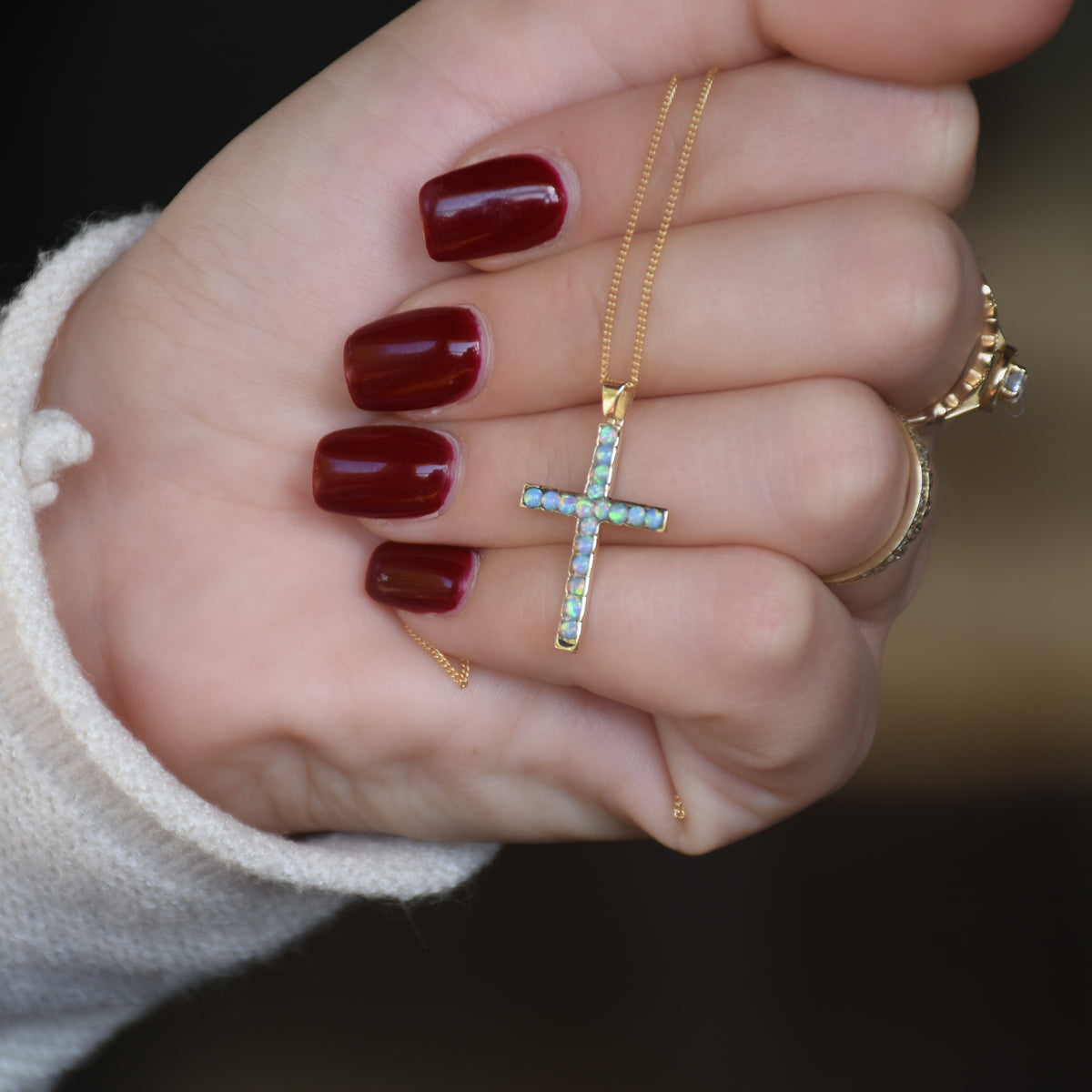 NG0848 Opal stones Cross gold Necklace