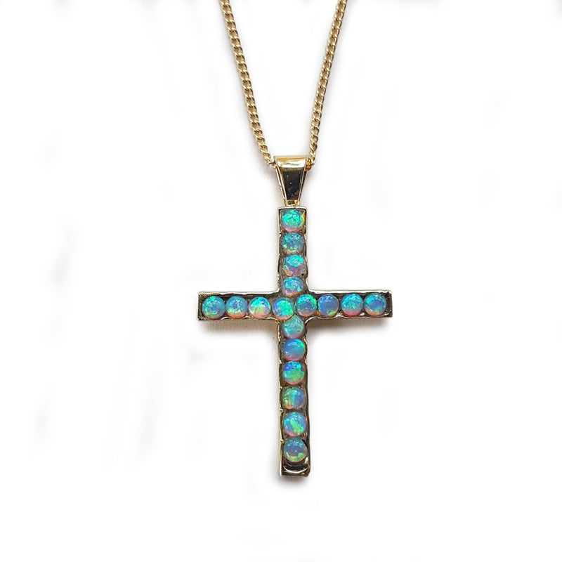 NG0848 Opal stones Cross gold Necklace