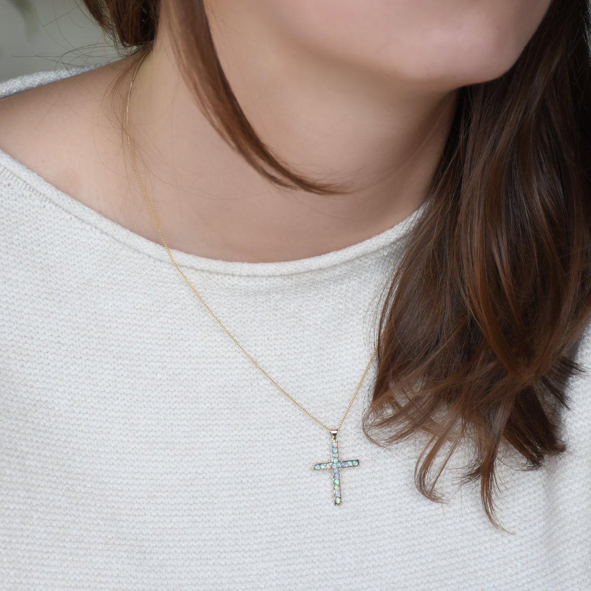 NG0848 Opal stones Cross gold Necklace