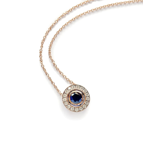 NG4752 Gold Necklace with Round Sapphire and Zircons Pendant
