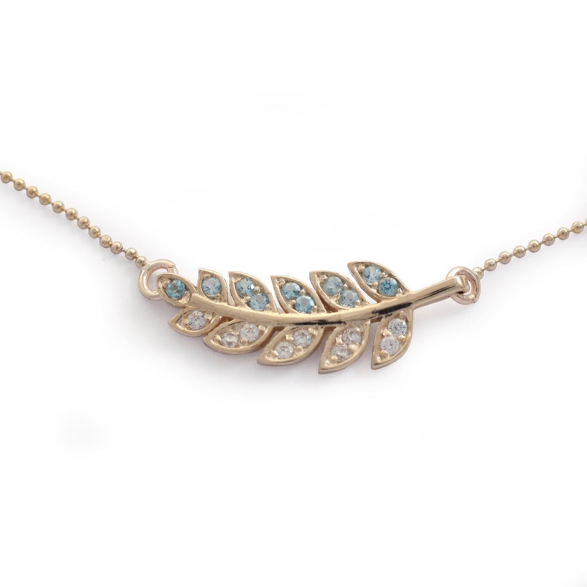 NG4754-1 Gold Leaf Necklace with Topaz