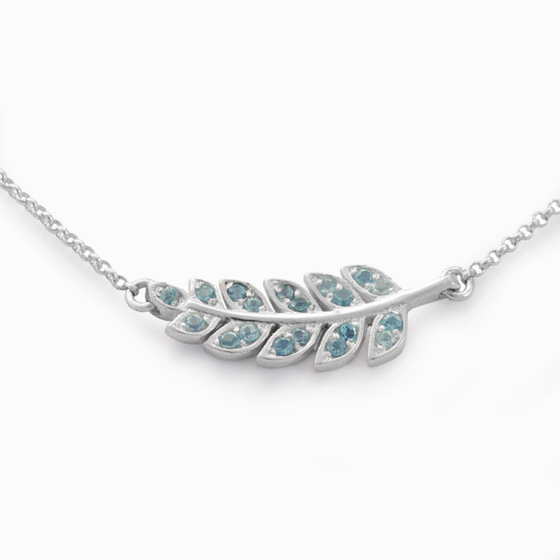 NG4754-2 White gold and Topaz leaf pendant necklace
