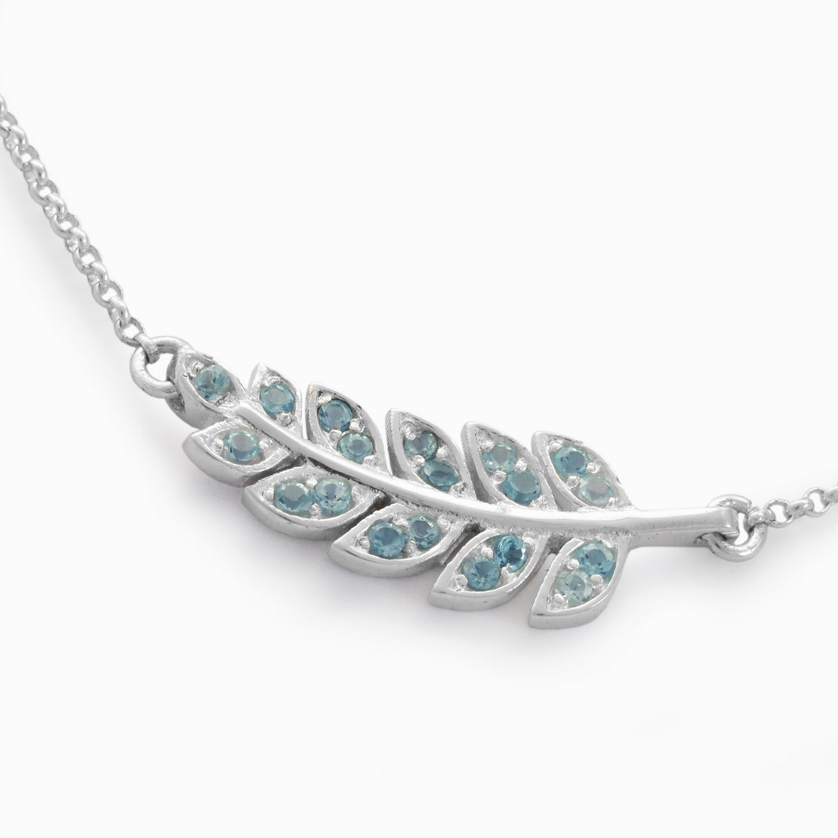 NG4754-2 White gold and Topaz leaf pendant necklace