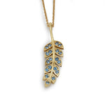 NG4754A Gold Y Necklace with Leaf Pendant and Topaz