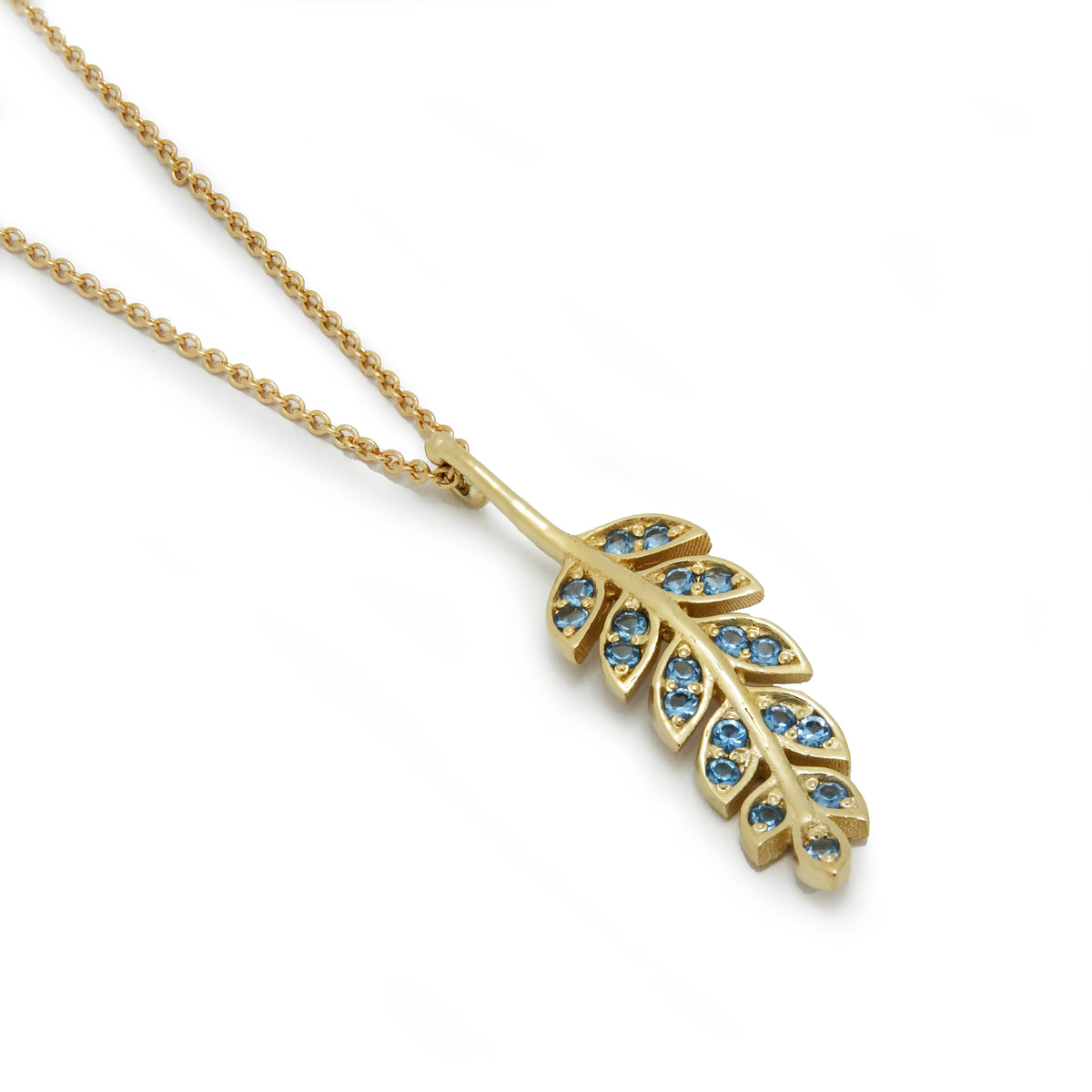 NG4754A Gold Y Necklace with Leaf Pendant and Topaz