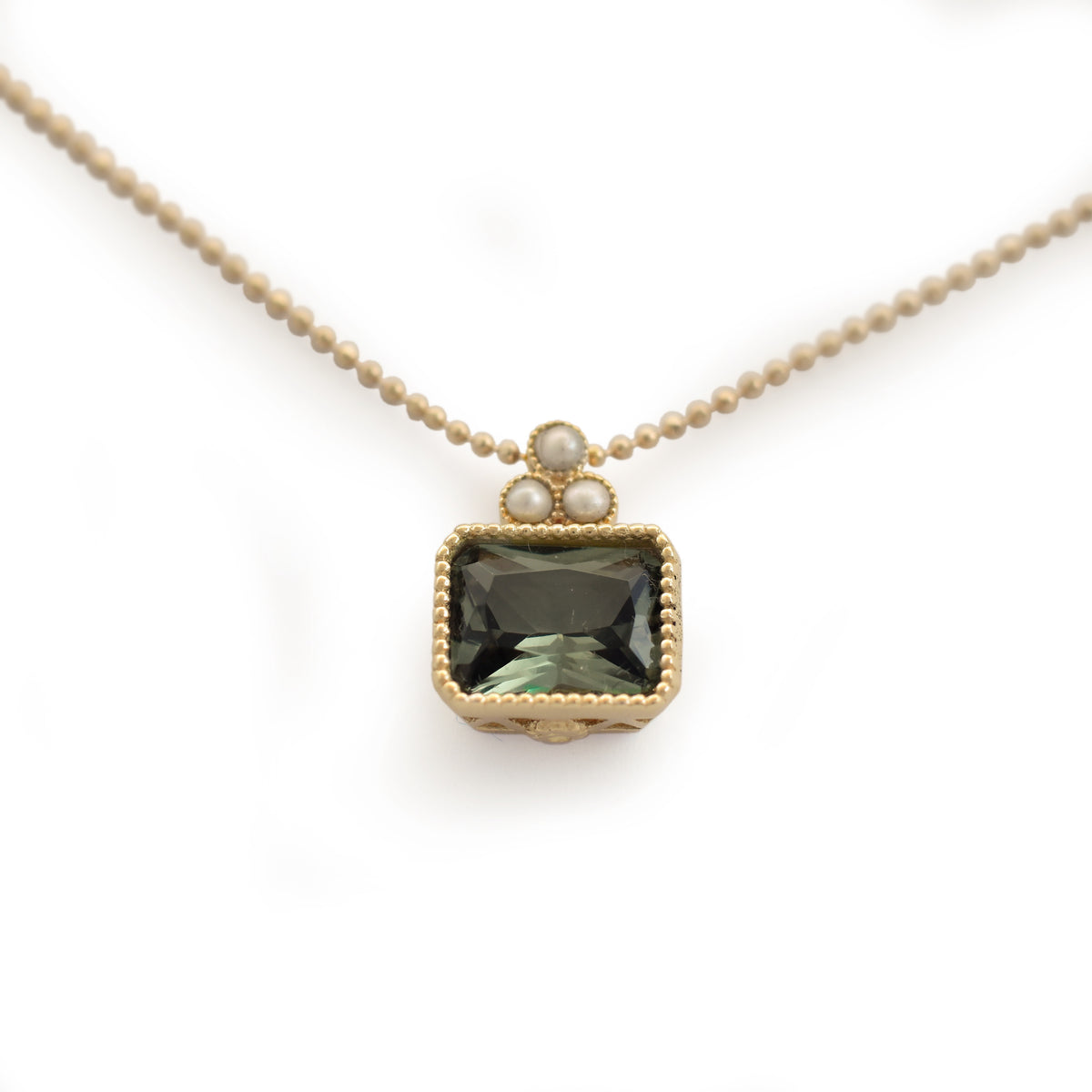 NG4755 Gold Charm Necklace with Square Green Spinel