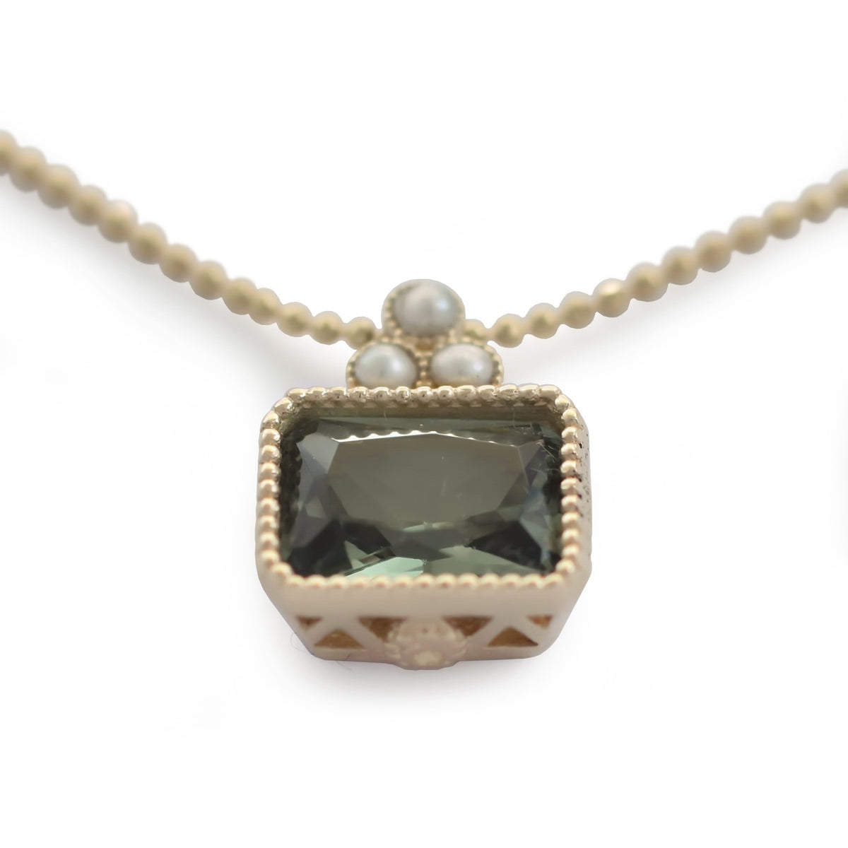 NG4755 Gold Charm Necklace with Square Green Spinel