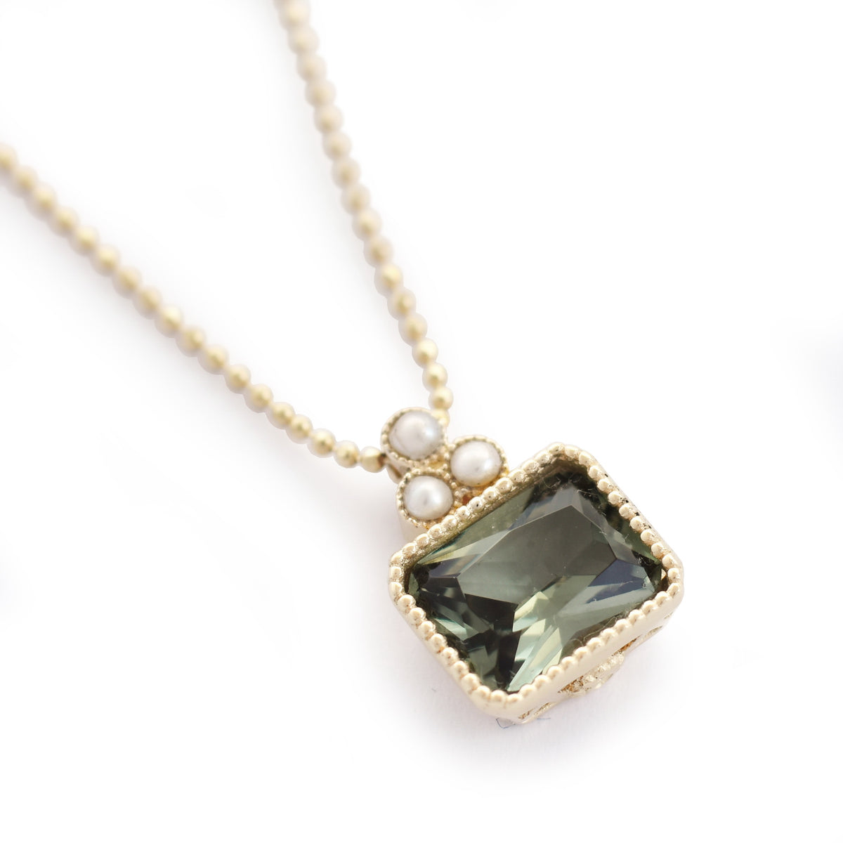 NG4755 Gold Charm Necklace with Square Green Spinel