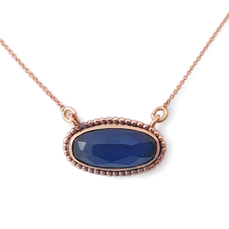 NG4756 Rose Gold Necklace with Oval Sapphire Pendant and Gold Dots
