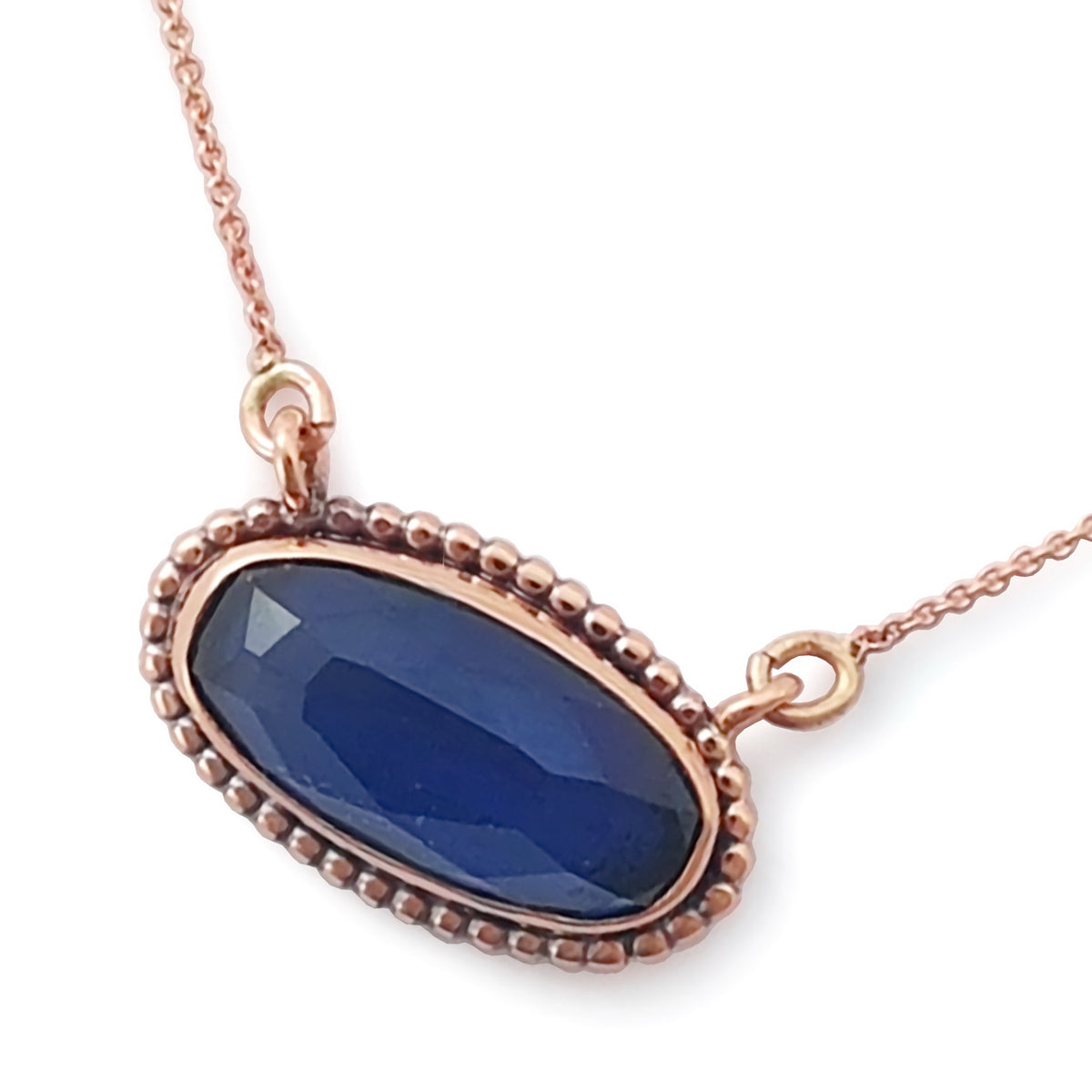 NG4756 Rose Gold Necklace with Oval Sapphire Pendant and Gold Dots