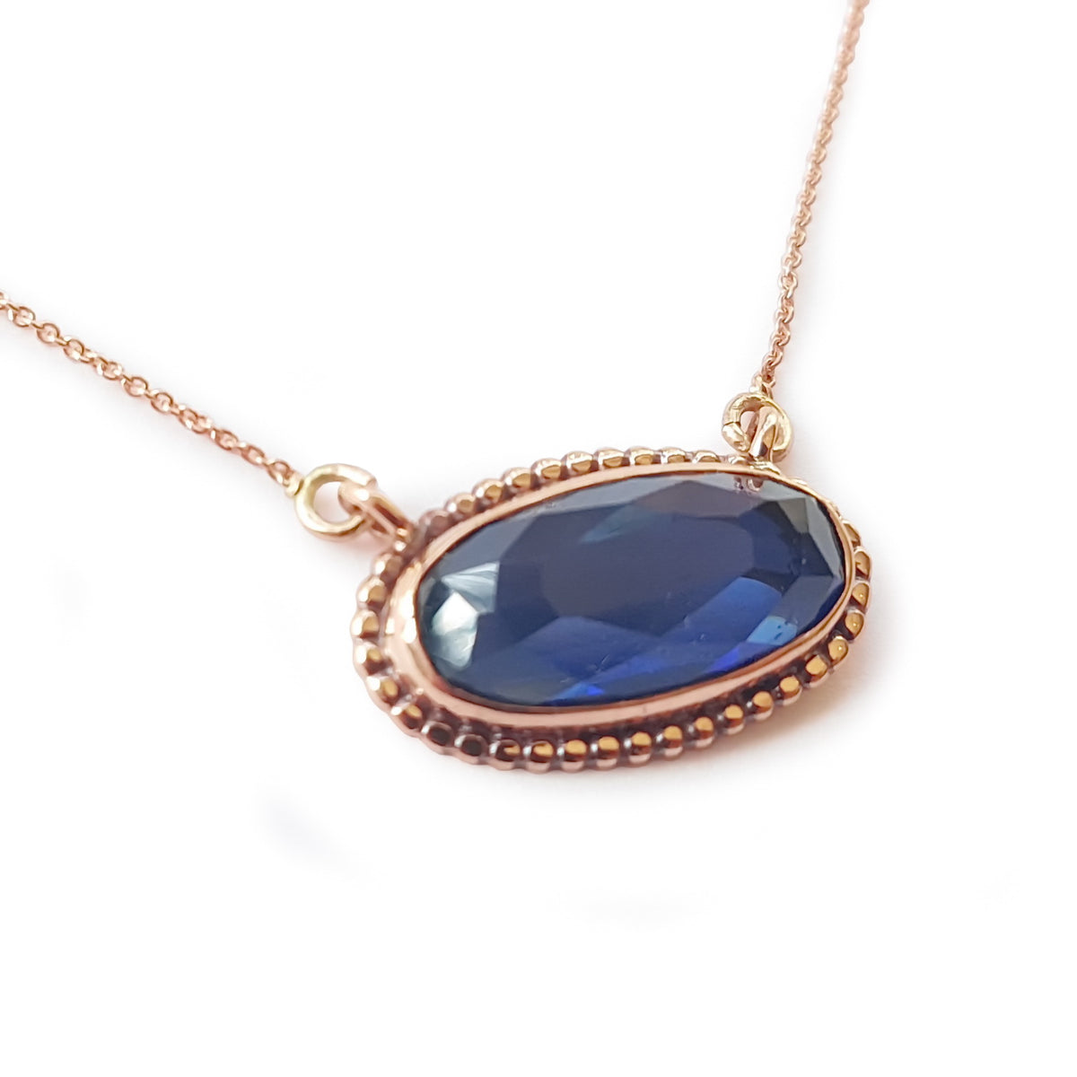 NG4756 Rose Gold Necklace with Oval Sapphire Pendant and Gold Dots