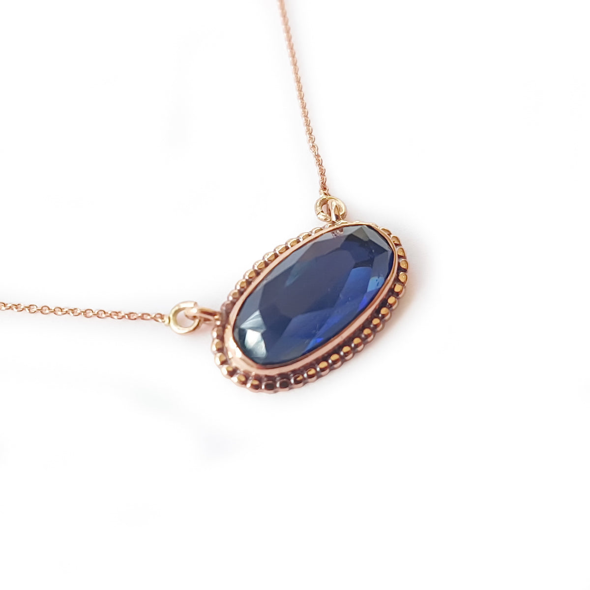 NG4756 Rose Gold Necklace with Oval Sapphire Pendant and Gold Dots