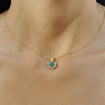 NG4757 Gold Necklace with Green Spinel and Zircons Flower Pendant