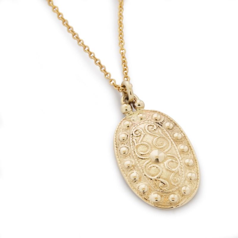 NG4760 Gold Necklace with Oval Ethnic Pendant