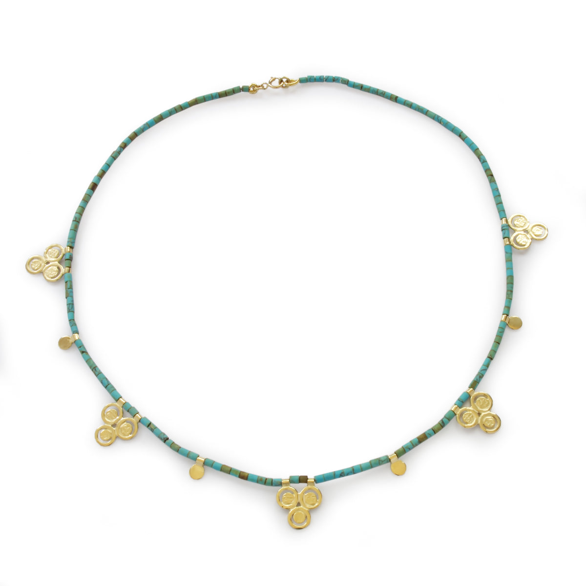 NG4761A Bohemian Gold Station Necklace with Turquoise