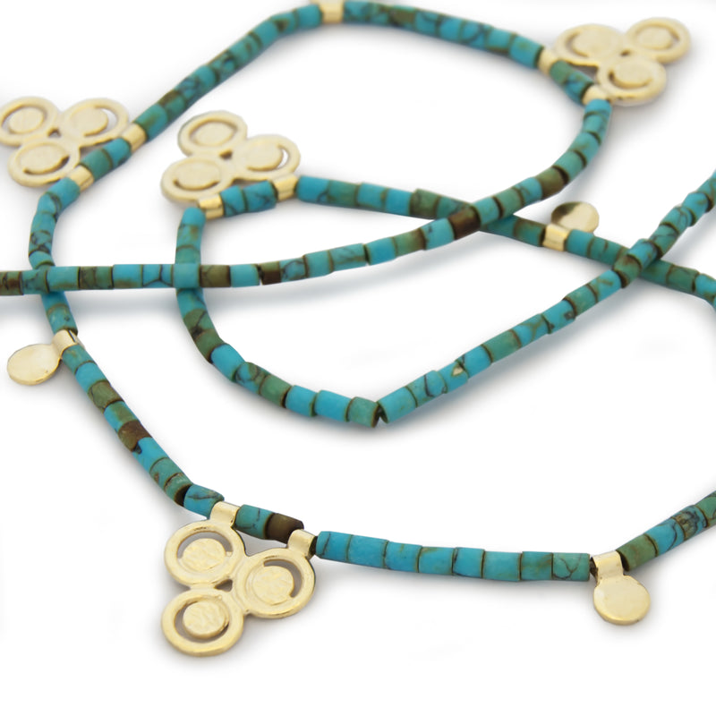 NG4761A Bohemian Gold Station Necklace with Turquoise
