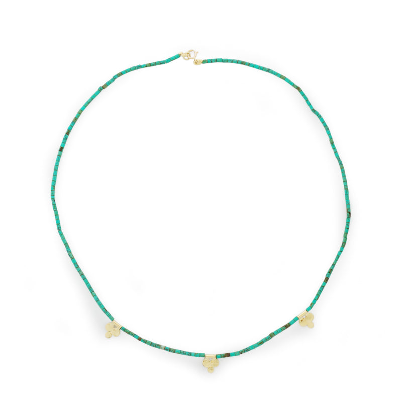 NG4761B Beaded Turquoise Station Necklace with Gold Ornaments