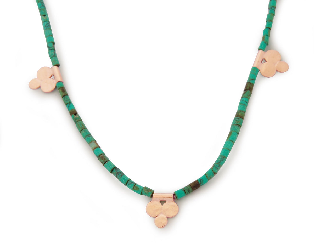 NG4761B Beaded Turquoise Station Necklace with Gold Ornaments