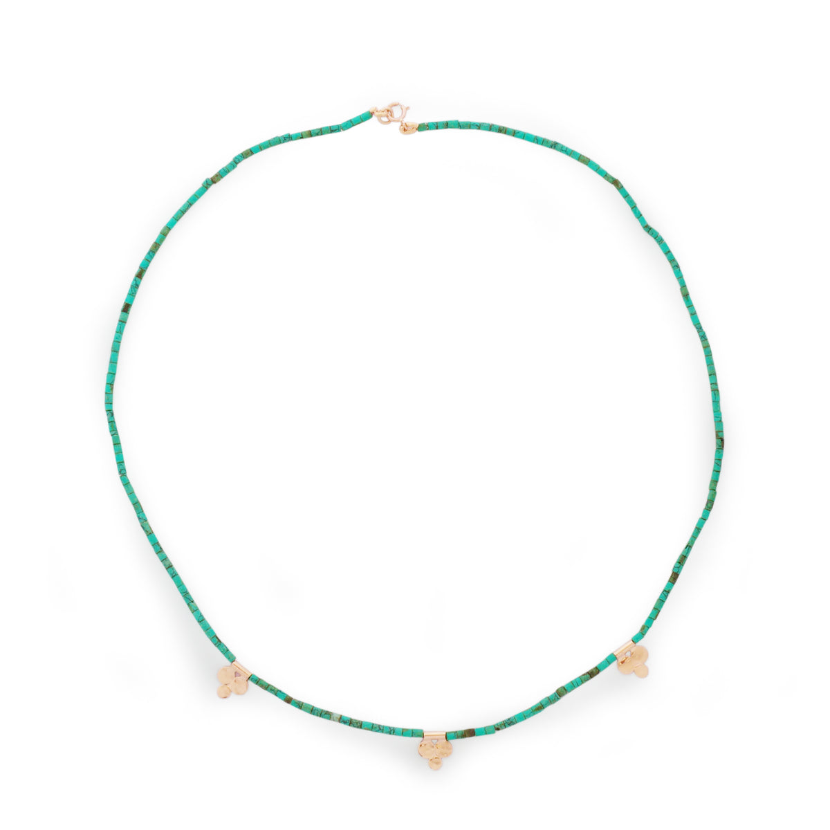 NG4761B Beaded Turquoise Station Necklace with Gold Ornaments