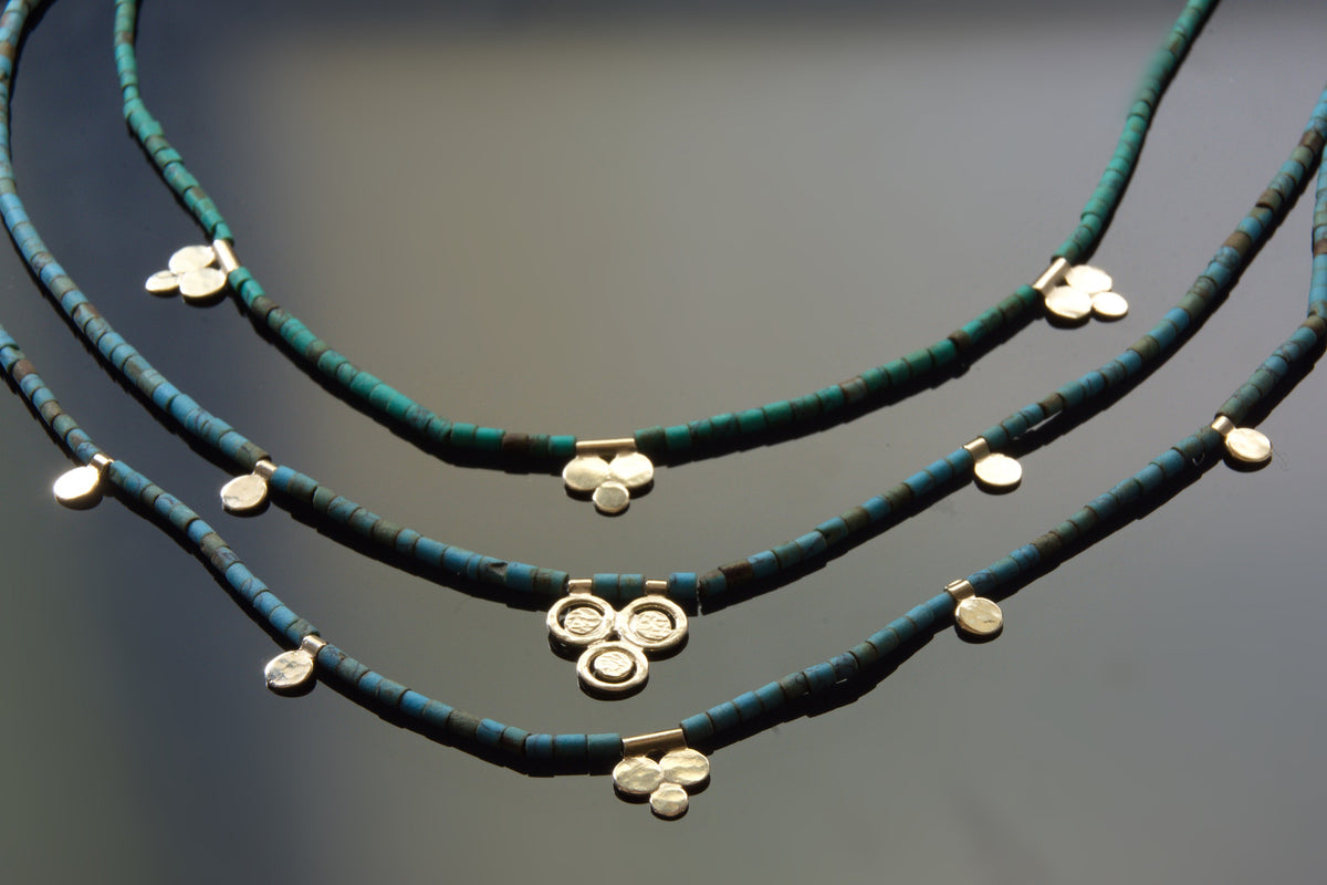 NG4761B Beaded Turquoise Station Necklace with Gold Ornaments