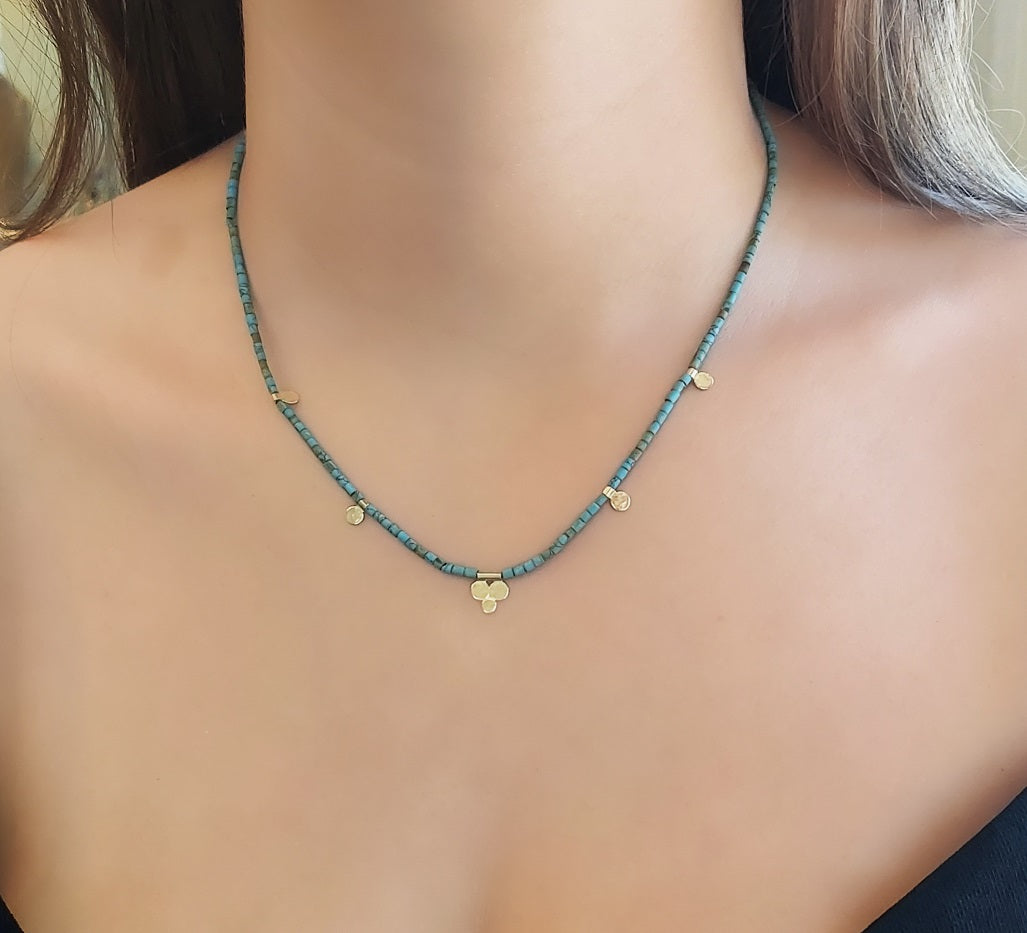 NG4761C Turquoise and Gold Station Necklace